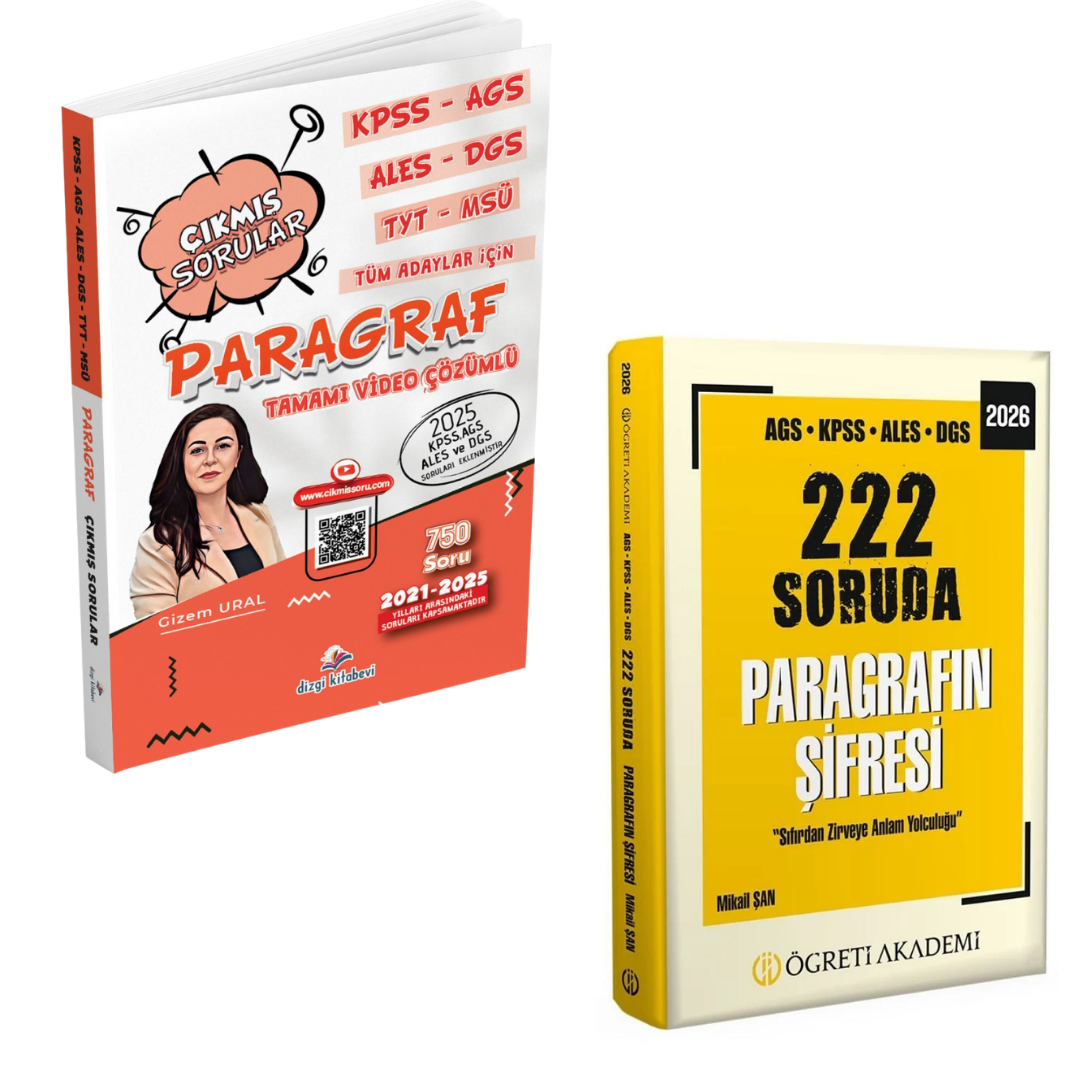 Dizgi Kitap KPSS AGS ALES DGS TYT MSÜ Tüm Adaylar İçin Tamamı Video Çözümlü Paragraf Çıkmış Sorular ve AGS KPSS ALES DGS 222 Soruda Paragrafın Şifresi Öğreti Akademi Seti