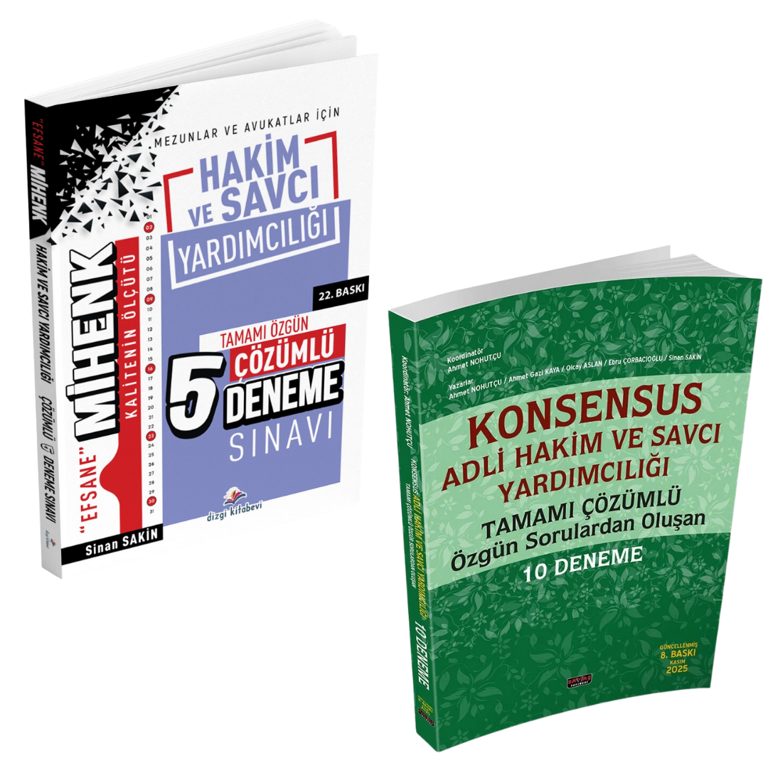 Dizgi Kitap Efsane Mihenk Adli Hakim ve Savcı Yardımcılığı Tamamı Çözümlü 5 Deneme ve Konsensus 10 Deneme Seti