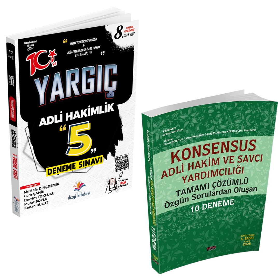 Dizgi Kitap Yargıç Adli Hakimlik Tamamı Yenilenmiş PDF Çözümlü 5 Deneme ve Konsensus 10 Deneme Seti