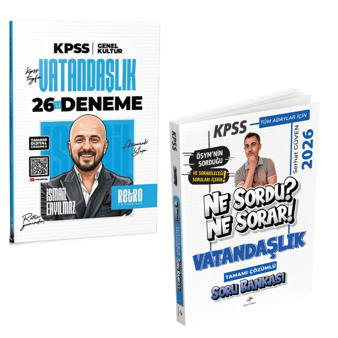 Dizgi Kitap 2026 KPSS Vatandaşlık Ne Sordu Ne Sorar Soru Bankası ve KPSS Vatandaşlık 26 Deneme Retro Yayıncılık Seti