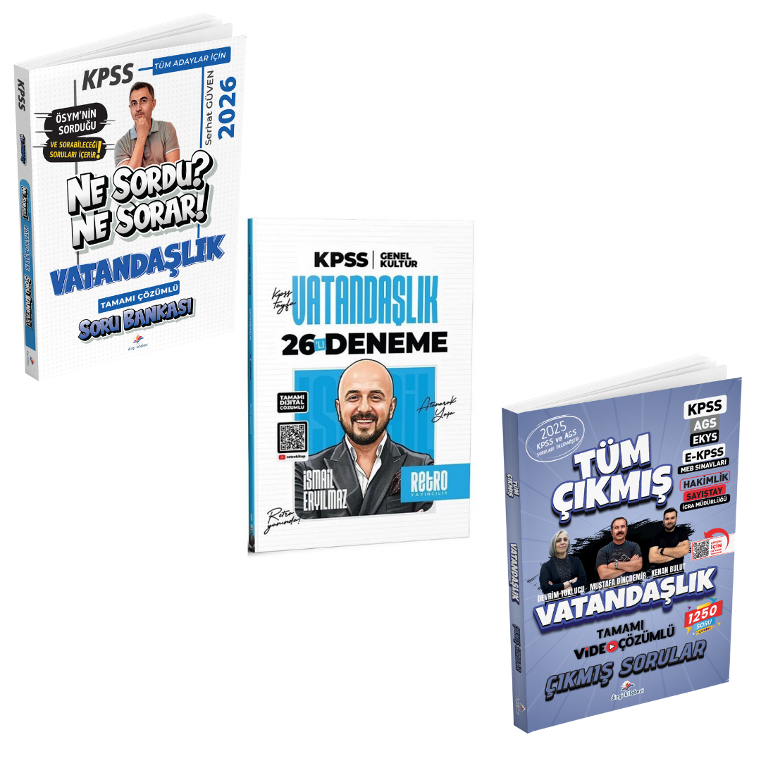 Dizgi Kitap 2026 KPSS Vatandaşlık Ne Sordu Ne Sorar Soru Bankası & KPSS Vatandaşlık Çıkmış Sorular ve KPSS Vatandaşlık 26 Deneme Retro Yayıncılık Seti
