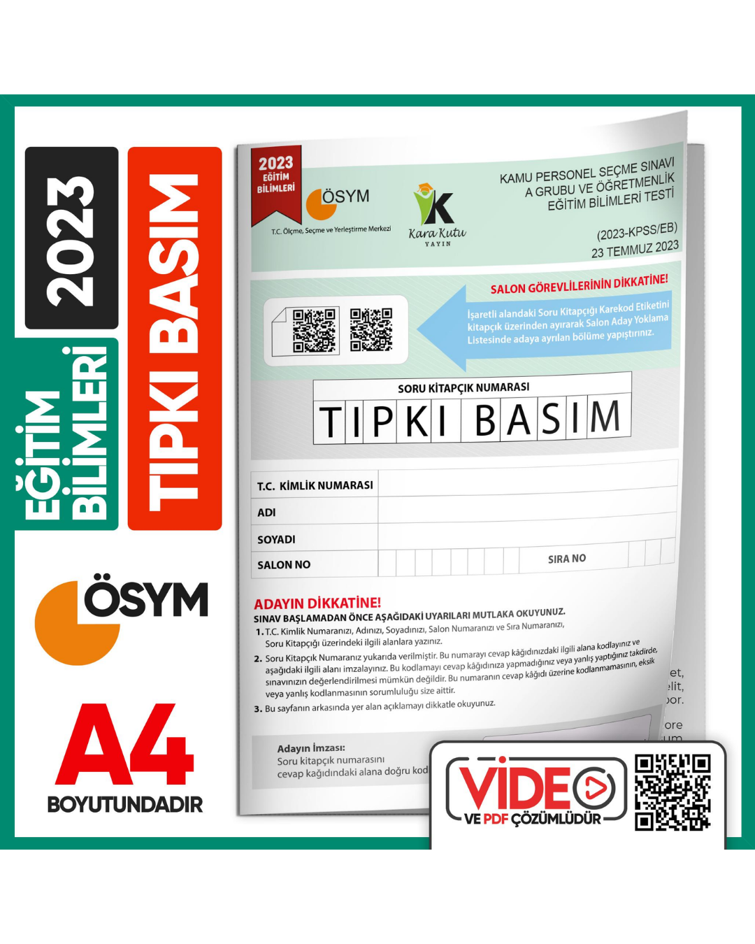 2023 KPSS Eğitim Bilimleri ÖSYM Tıpkı Basım Çıkmış Soru Kitapçığı Video/PDF Çözümlü Türkiye Geneli İnformal Yayınları