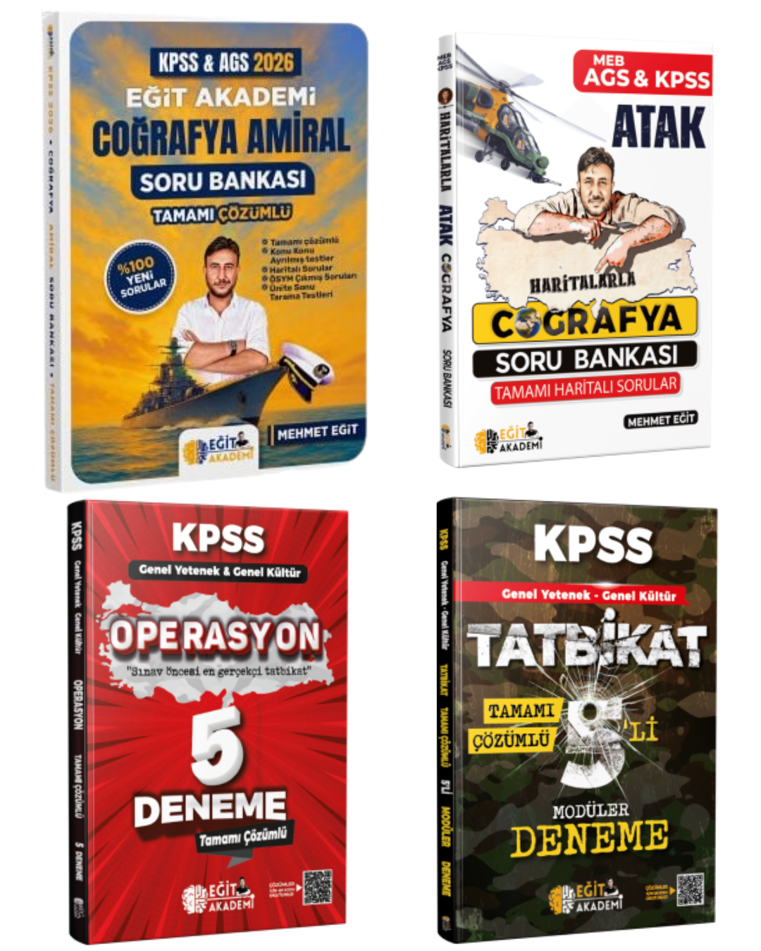 Eğit Akademi 2026 KPSS Coğrafya Amiral Soru Bankası, Haritalarla Atak Coğrafya Soru Bankası, KPSS Genel Yetenek Genel Kültür Tatbikat ve Operasyon Tamamı Çözümlü 5'li Deneme Seti