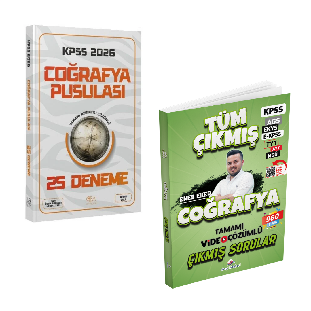 Dizgi Kitap 2026 Coğrafya Tüm Sınavlar Tamamı Video Çözümlü Çıkmış Sorular ve KPSS Coğrafya Pusulası 25 Deneme Çözümlü - Barış Salt CBA Yayınları Seti