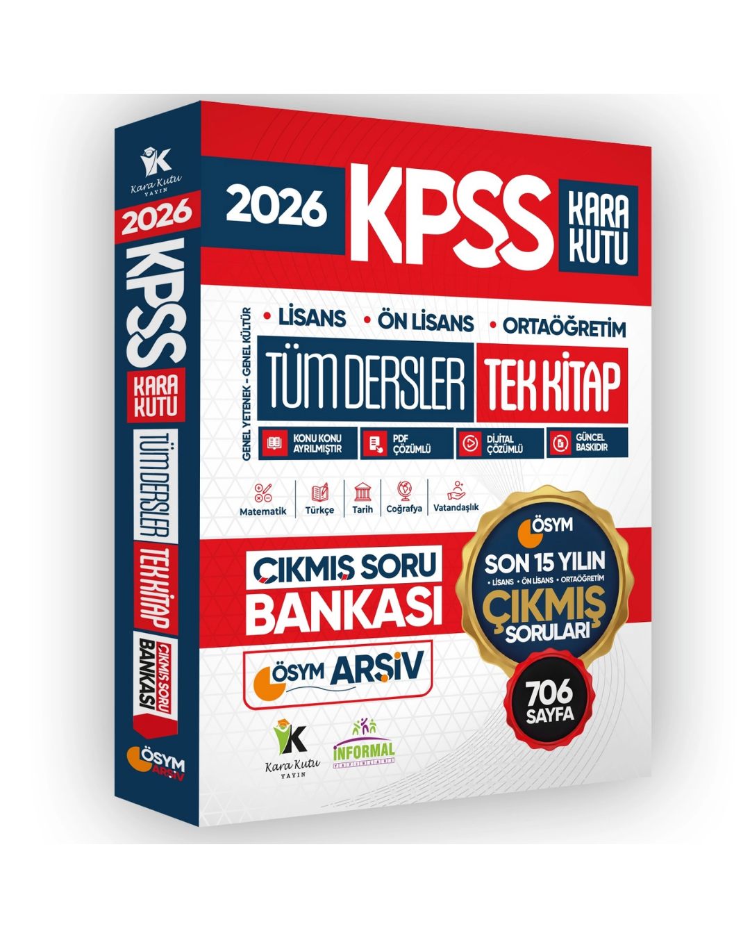 2026 KPSS LİSANS-ÖNLİSANS-ORTAÖĞRETİM ÖSYM Son 15 Yılın Soruları Tüm Dersler Tek Kitap Soru Bankası İnformal Yayınları