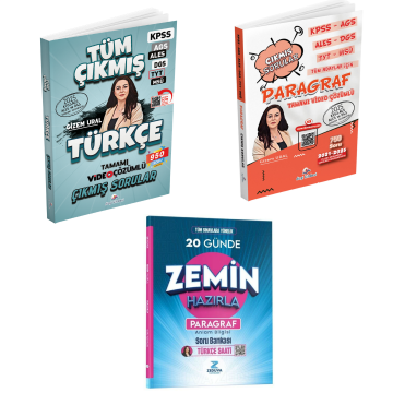 Dizgi Kitap KPSS AGS ALES DGS TYT MSÜ Paragraf Çıkmış Sorular & Türkçe Tüm Sınavlar Çıkmış Sorular ve YKS TYT KPSS Türkçe Paragraf Anlam Bilgisi Soru Bankası Zeduva Yayınları Seti