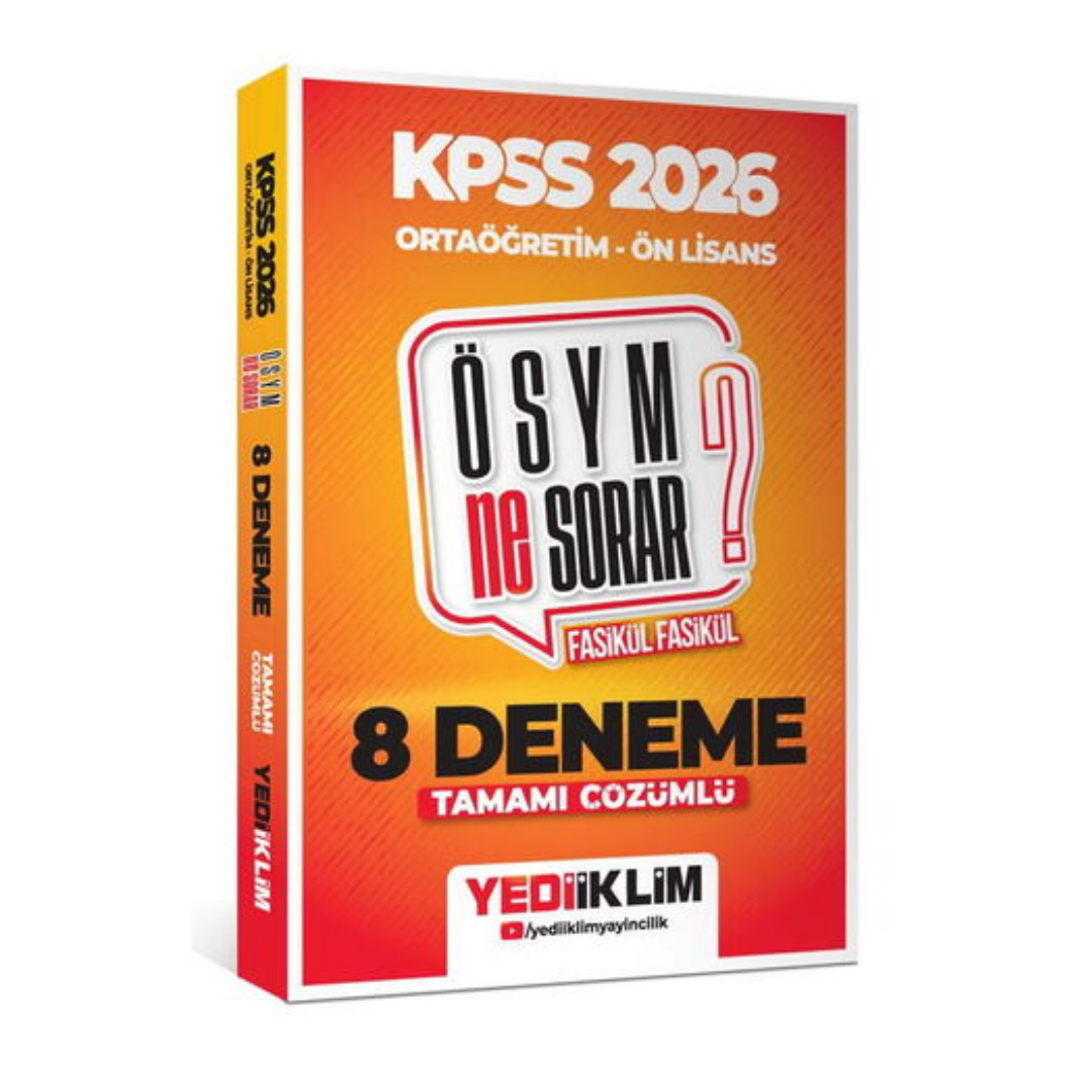 2026 KPSS ÖSYM NE SORAR Ortaöğretim Ön Lisans Tamamı Çözümlü Fasikül 8 Deneme Yediiklim Yayınları