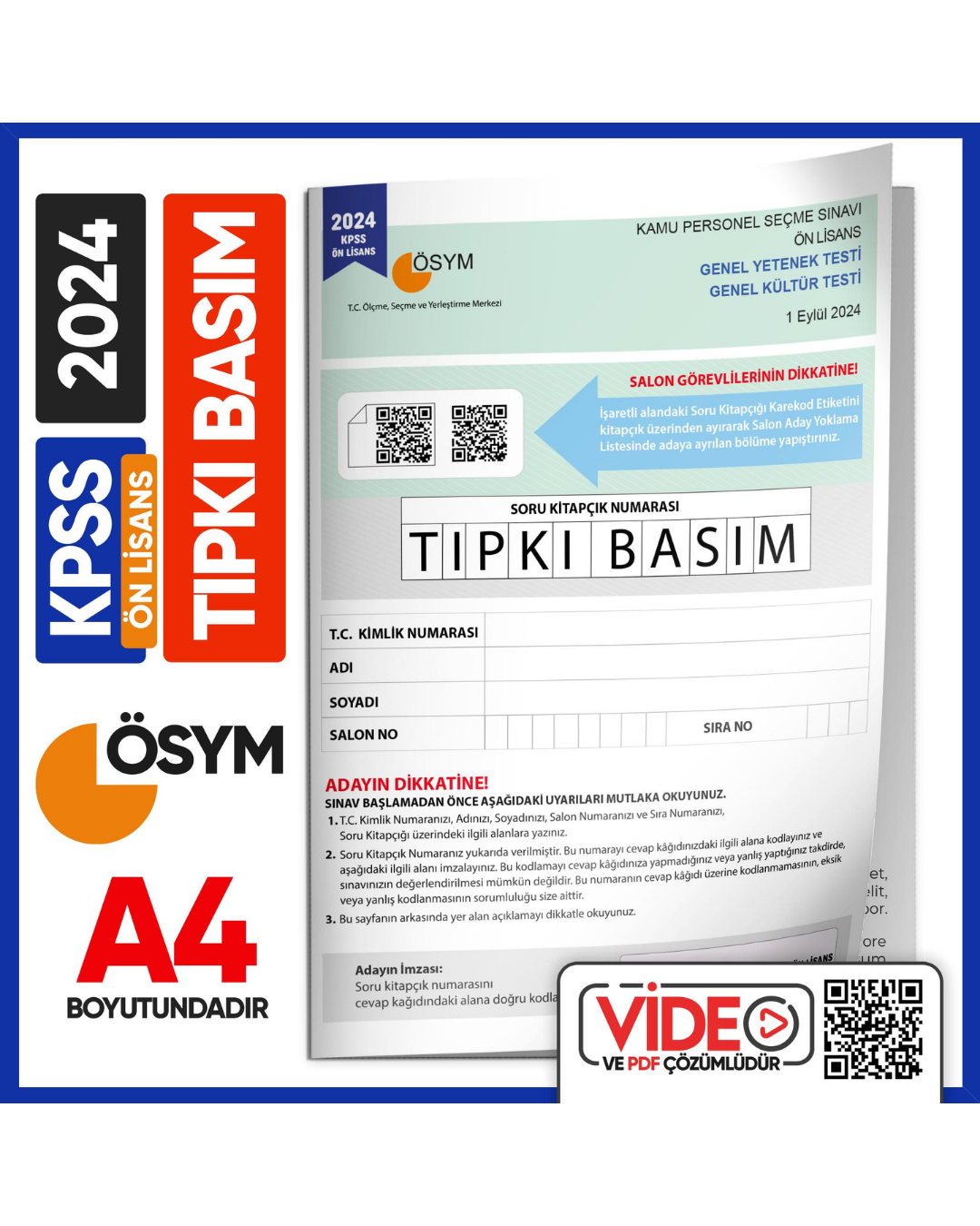 2024 KPSS Ön Lisans ÖSYM Tıpkı Basım Çıkmış Soru Deneme Kitapçığı Video/PDF Çözümlü Türkiye Geneli İnformal Yayınları