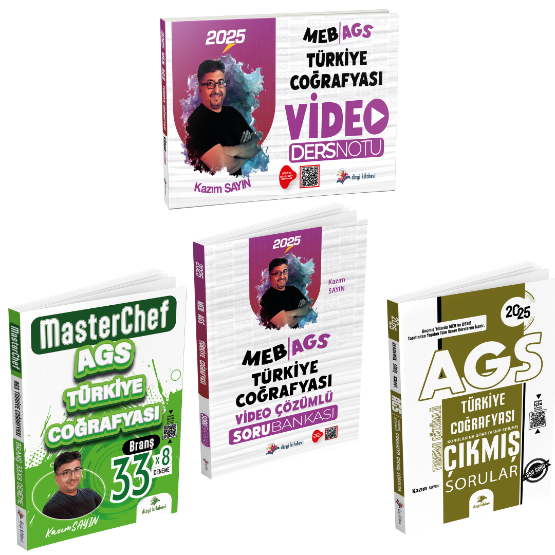 Dizgi Kitap 2025 MEB AGS Türkiye Coğrafyası Video Ders Notu, Soru Bankası, 33 Deneme ve Çıkmış Sorular Seti Kazım Sayın
