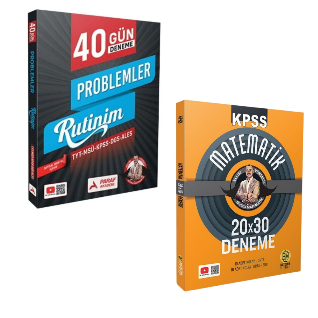 KPSS Matematik 20x30 Deneme Sınavı Bıyıklı Matematik & TYT MSÜ KPSS DGS ALES Problemler Rutinim 40 Günde Deneme Selim Yüksel Paraf Yayınları Seti