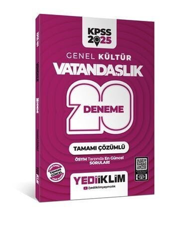 2025 KPSS Genel Kültür Vatandaşlık Tamamı Çözümlü 20 Deneme Yediiklim Yayınları