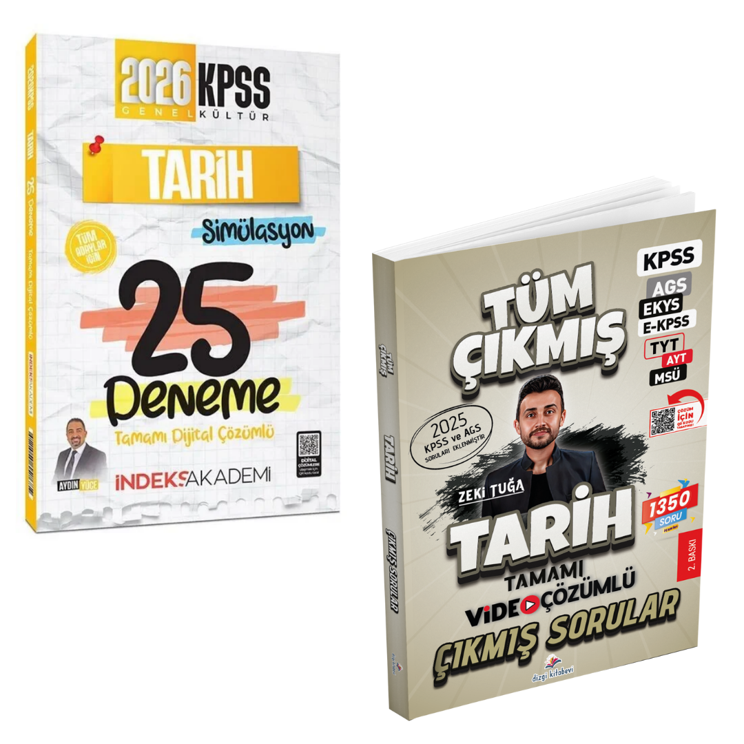 Dizgi Kitap 2026 Tarih Tüm Sınavlar Tamamı Video Çözümlü Çıkmış Sorular ve KPSS Tarih Simülasyon 25 Deneme İndeks Akademi Yayıncılık Seti