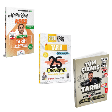 Dizgi Kitap 2026 Kpss Tarih Tamamı Çözümlü 14 Deneme & KPSS Tarih Tüm Sınavlar Tamamı Video Çözümlü Çıkmış Sorular & KPSS Tarih Simülasyon 25 Deneme İndeks Akademi Yayıncılık Seti