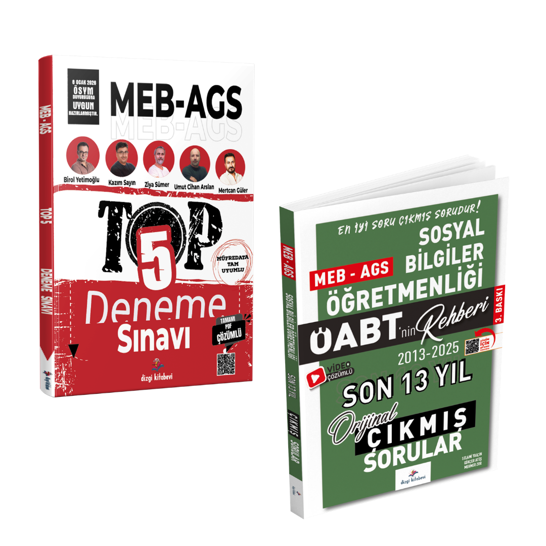 Dizgi Kitap 2026 MEB AGS TOP 5 Fasiküller Halinde 5 Deneme & Meb Ags ÖABT Sosyal Bilgiler Öğretmenliği Son 13 Yıl Çıkmış Sınav Soruları Seti