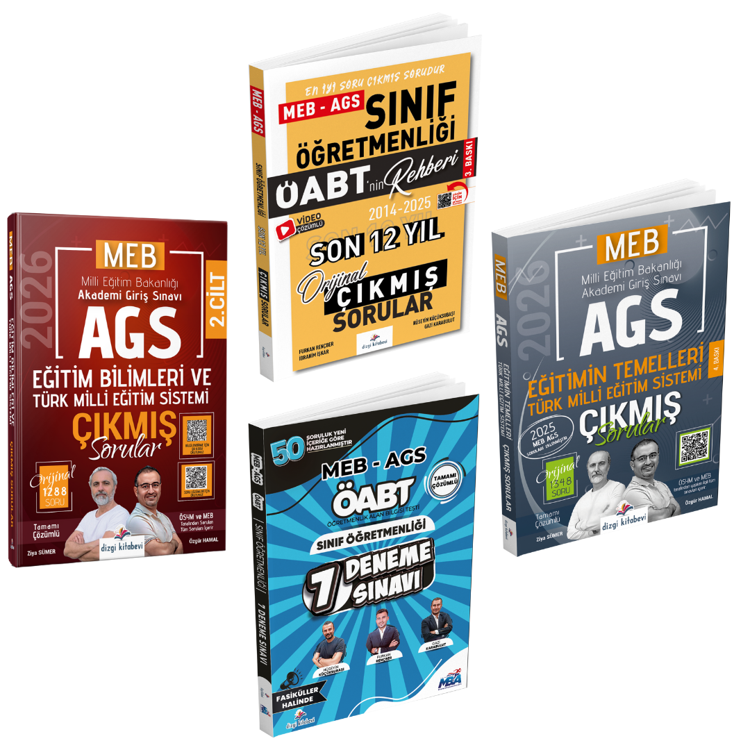 Dizgi Kitap 2026 MEB AGS ÖABT Sınıf Öğretmenliği 7 Deneme & ÖABT Sınıf Öğretmenliği Çıkmış Sorular & MEB AGS Eğitim Bilimleri ve Türk Milli Eğitim Sistemi Çıkmış Sorular & MEB AGS Eğitimin Temelleri Çıkmış Sorular Seti