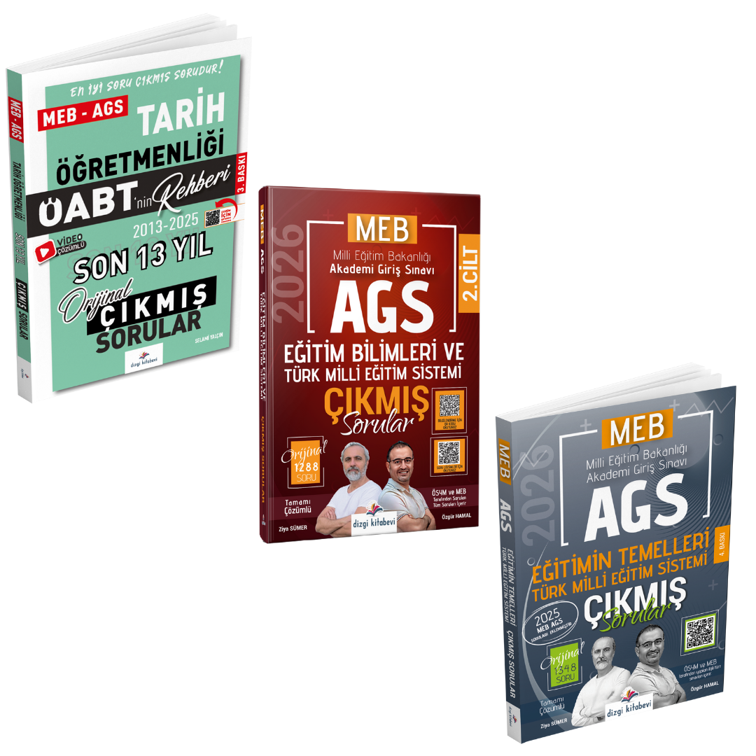 Dizgi Kitap 2026 MEB AGS ÖABT Tarih Öğretmenliği 13 Yıl Çıkmış Sorular & MEB AGS Eğitim Bilimleri ve Türk Milli Eğitim Sistemi Çıkmış Sorular & MEB AGS Eğitimin Temelleri Çıkmış Sorular Seti