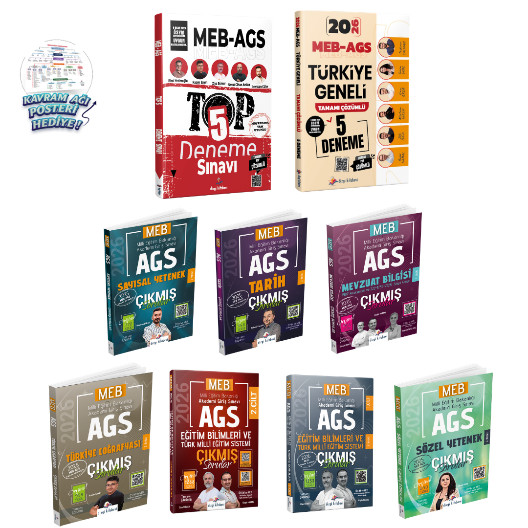 Dizgi Kitap 2026 MEB AGS Tamamı Video Çözümlü Tüm Dersler Çıkmış Sorular & MEB AGS Türkiye Geneli 5 Deneme & MEB AGS TOP 5 Deneme Seti
