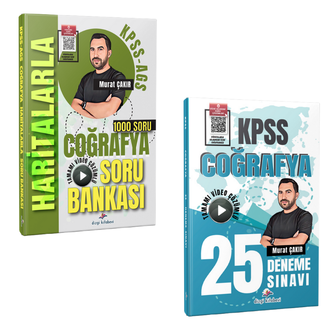 Dizgi Kitap 2026 Kpss Meb Ags Haritalarla Coğrafya Tamamı Video Çözümlü Soru Bankası ve KPSS Coğrafya Tamamı Video Çözümlü 25 Deneme Sınavı Murat Çakır Seti