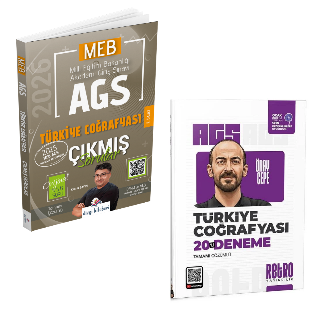 Dizgi Kitap 2026 MEB AGS Türkiye Coğrafyası Çıkmış Sorular & MEB-AGS Türkiye Coğrafyası 20 Deneme Retro Yayıncılık Seti