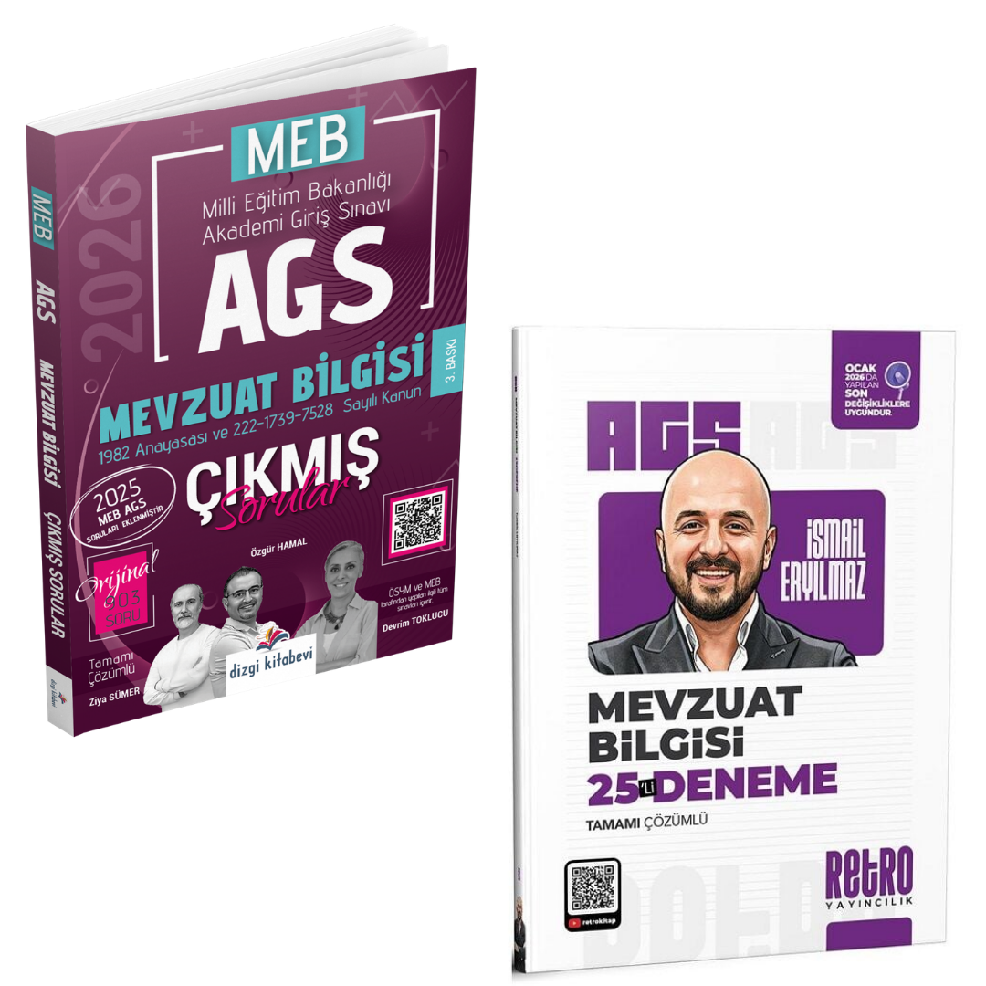Dizgi Kitap 2026 MEB AGS Mevzuat Bilgisi Çıkmış Sorular & MEB-AGS Mevzuat Bilgisi 25 Deneme Retro Yayıncılık Seti