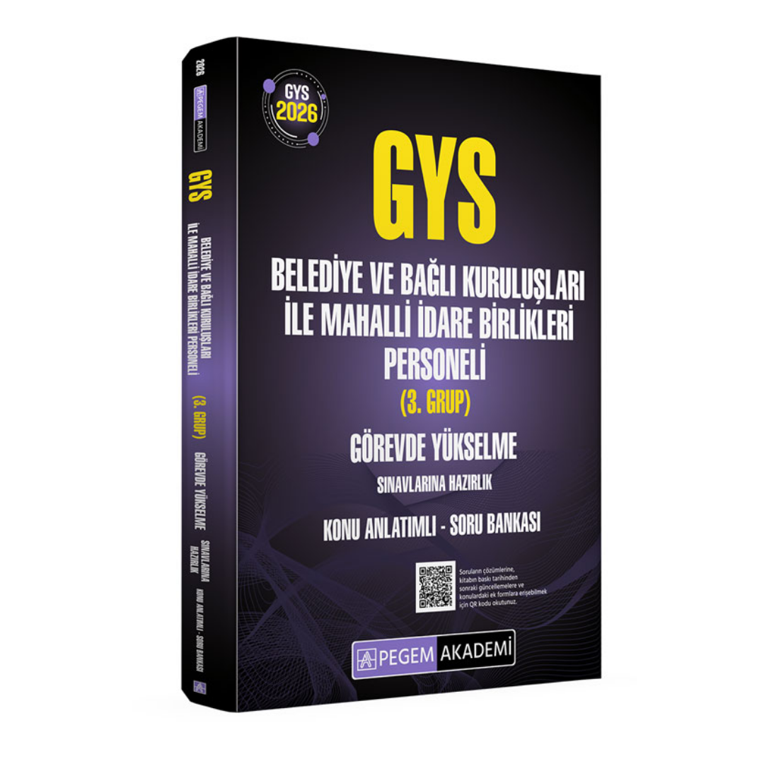 2026 GYS Belediye ve Bağlı Kuruluşları ile Mahalli İdare Birlikleri Personeli (3.Grup) Görevde Yükselme Sınavlarına Hazırlık Konu Anlatımlı Soru Bankası Pegem Yayınları