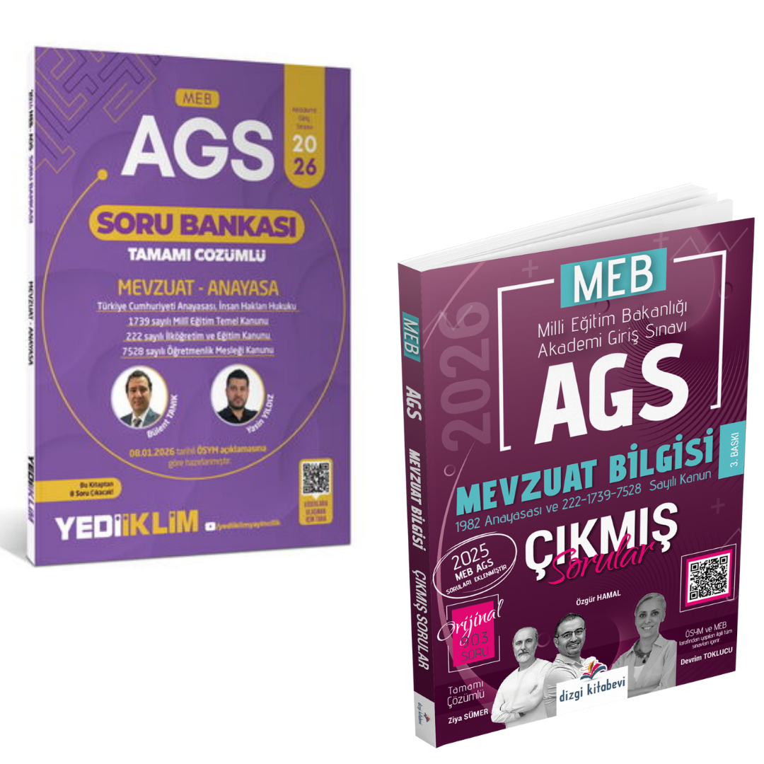 Dizgi Kitap 2026 MEB AGS Mevzuat Bilgisi Çıkmış Sorular & MEB AGS Mevzuat Anayasa Soru Bankası Yediiklim Yayınları Seti