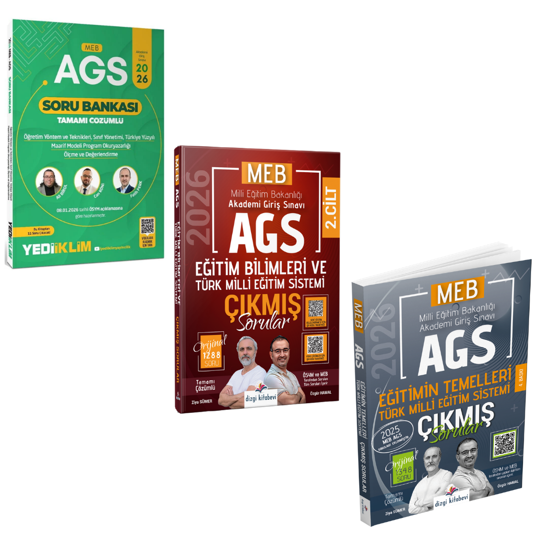 Dizgi Kitap 2026 MEB AGS Eğitim Bilimleri Türk Milli Eğitim Sistemi Çıkmış Sorular & Eğitimin Temelleri Çıkmış Sorular ve MEB AGS Eğitim Bilimleri ÖYT Sınıf Maarif Modeli Program Okuryazarlığı Ölçme Değerlendirme Soru Bankası Yediiklim Yayınları Seti