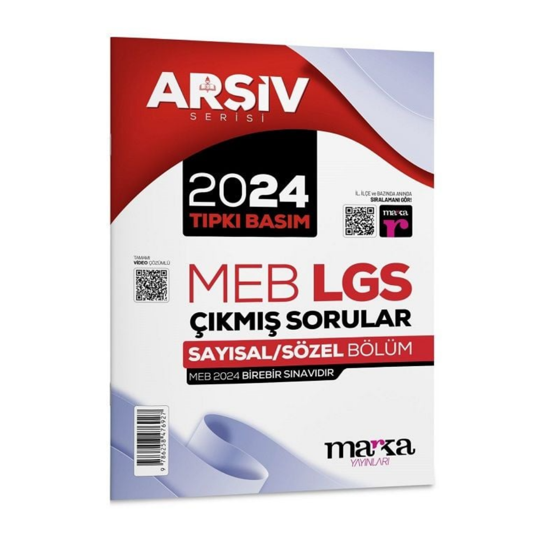 8. Sınıf LGS Arşiv Serisi 2024 Çıkmış Sorular Çözümlü Tıpkı Basım Marka Yayınları