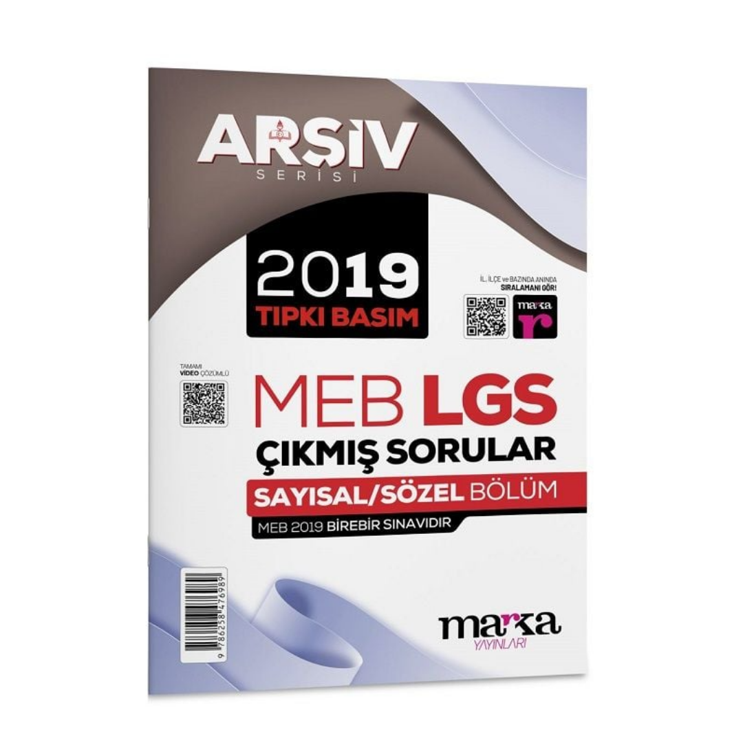 8. Sınıf Arşiv Serisi LGS 2019 Çıkmış Sorular Çözümlü Tıpkı Basım Marka Yayınları