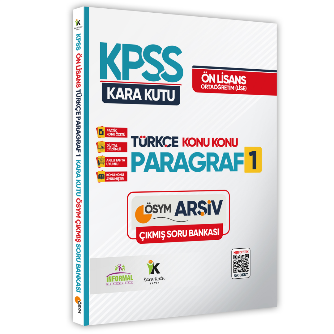 KPSS Önlisans/Ortaöğretim Türkçenin Kara Kutusu KONU KONU PARAGRAF 1 Çözümlü Çıkmış Soru Bankası İnformal Yayınları