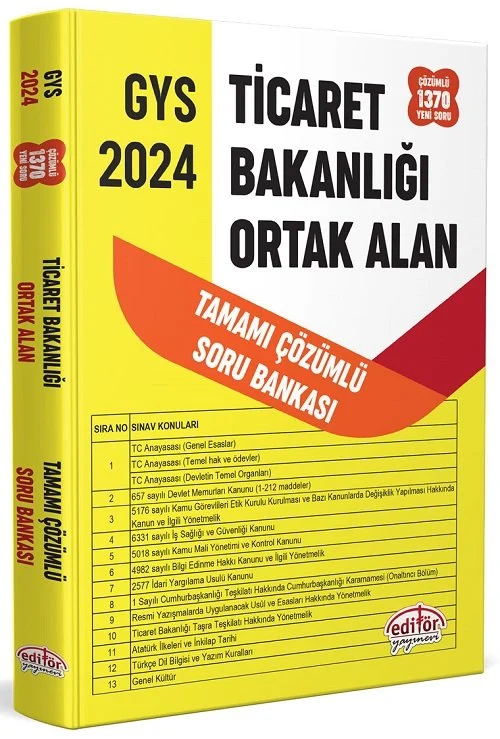 Editör 2024 GYS Ticaret Bakanlığı Tüm Kadrolar için Ortak Alan Soru Bankası Çözümlü Görevde Yükselme Editör Yayınları