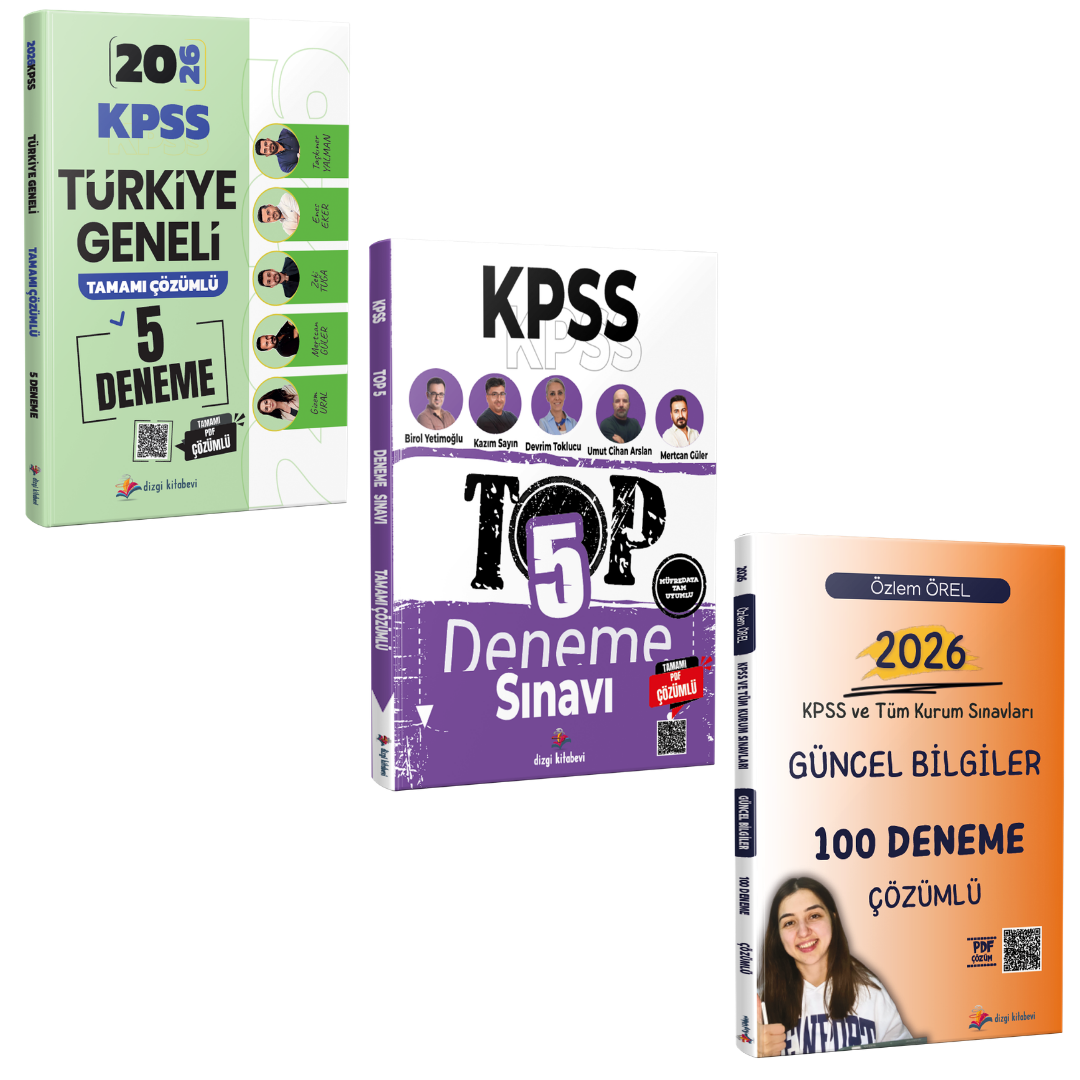 Dizgi Kitap 2026 KPSS Türkiye Geneli 5 Deneme,  KPSS TOP 5 Tamamı PDF Çözümlü 5 Deneme ve Güncel Bilgiler 100 Deneme Seti
