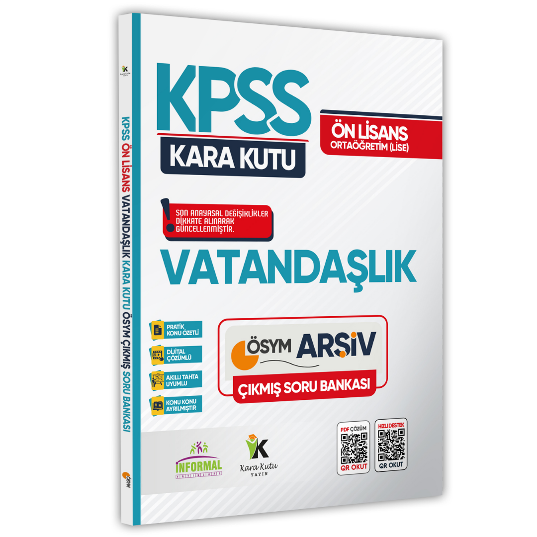 KPSS Önlisans-Ortaöğretim Vatandaşlık Kara Kutu Çıkmış Soru Bankası Konu Özetli Dijital Çözümlü İnformal Yayınları