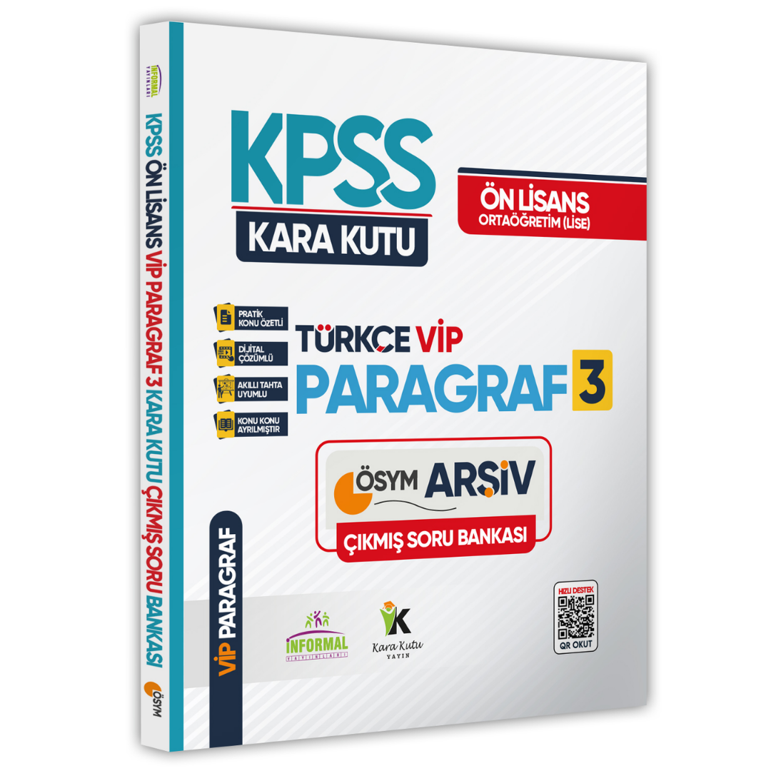 KPSS Önlisans-Ortaöğretim Türkçenin Kara Kutusu VİP PARAGRAF 3 ÖSYM Çıkmış Soru Bankası Çözümlü İnformal Yayınları