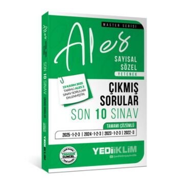 Yediiklim Yayınları 2026 ALES Sayısal Sözel Yetenek Tamamı Çözümlü Son 10 Sınav Çıkmış Sorular (23 Kasım 2025 Ales-3 Ekli)