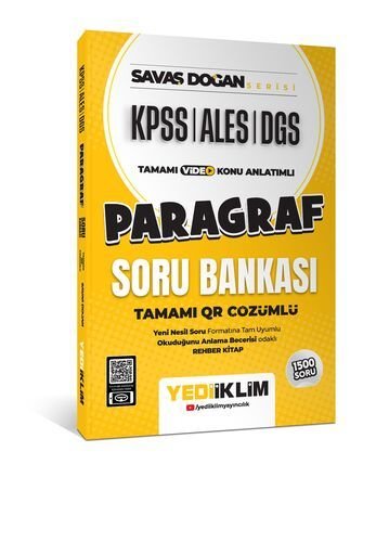 KPSS ALES DGS Savaş Doğan Serisi Paragraf Tamamı Video Konu Anlatımlı ve Tamamı QR Çözümlü Soru Bankası Orijinal Sarı Yediiklim Yayınları