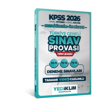 Yediiklim 2026 KPSS Ortaöğretim Ön Lisans GY-GK Türkiye Geneli Sınav Provası Tıpkı Basım 11-12-13 Deneme Sınavları Tamamı Video Çözümlü