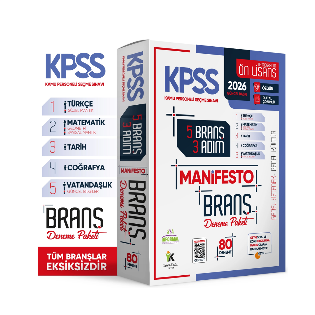 2026 KPSS Ön Lisans - Ortaöğretim 3 Adım 5li Manifesto Dijital Çözümlü Branş Deneme Seti İnformal Yayınları