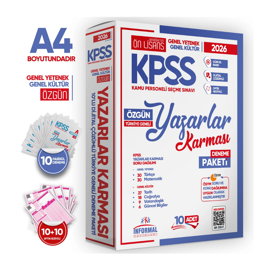 2026 KPSS ÖnLisans Yazarlar Karması GY-GK Türkiye Geneli Kurumsal 10lu Deneme Paketi Dijital Çözümlü İnformal Yayınları