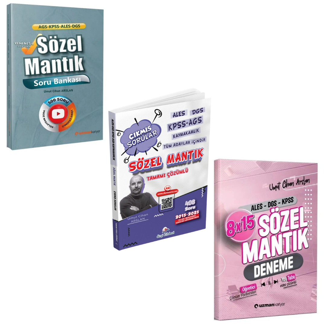 KPSS AGS ALES DGS  Kaymakamlık Tüm Adaylar İçin Sözel Mantık Soru Bankası, Çıkmış Sorular ve Deneme 3'lü Set Umut Cihan Arslan