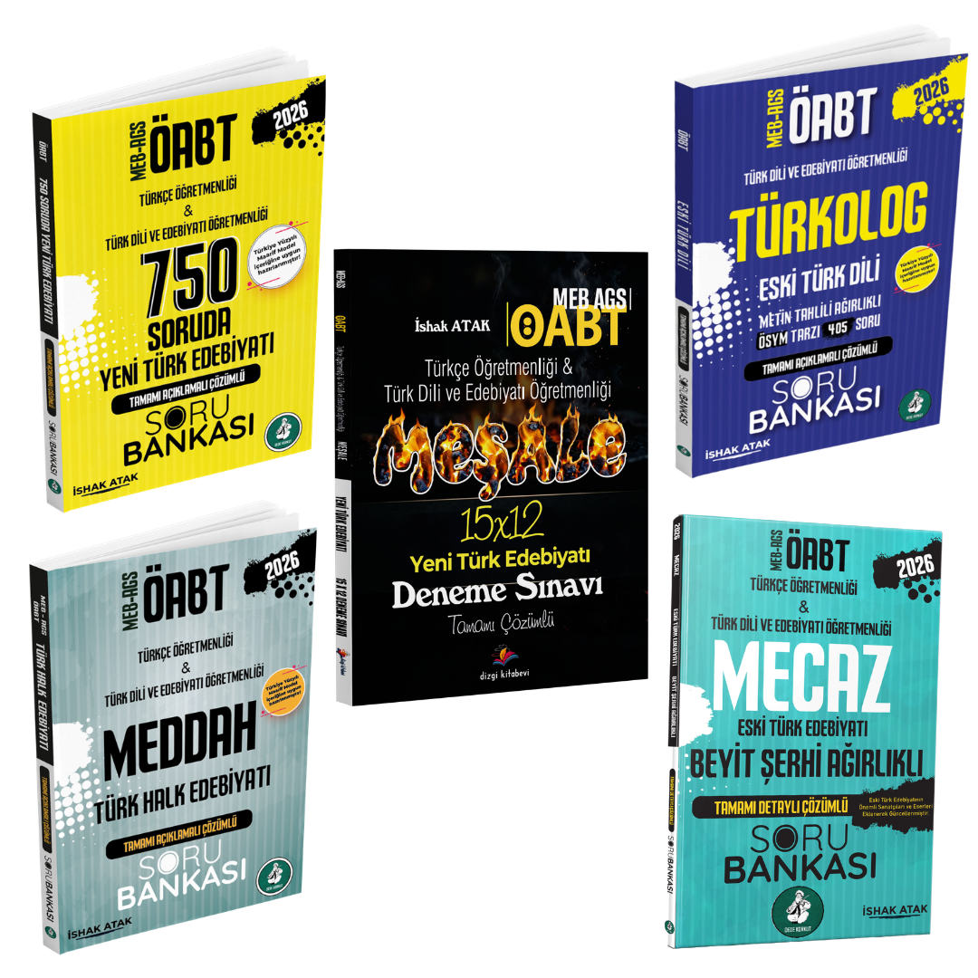 2026 Meb Ags ÖABT Edebiyat - Türkçe Öğretmenliği Tamamı Açıklamalı Çözümlü 4'lü Soru Bankası & Meb Ags ÖABT Edebiyat - Türkçe Öğretmenliği 15 Deneme Sınavı İshak Atak Seti