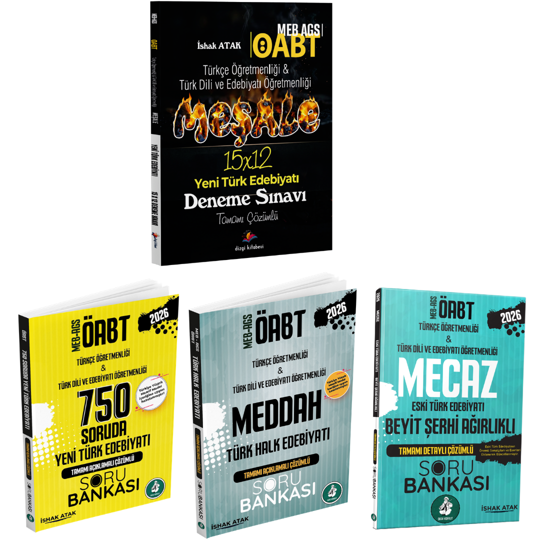 2026 Meb Ags ÖABT Edebiyat - Türkçe Öğretmenliği Tamamı Açıklamalı Çözümlü 3'lü Soru Bankası & Meb Ags ÖABT Edebiyat - Türkçe Öğretmenliği 15 Deneme Sınavı İshak Atak Seti