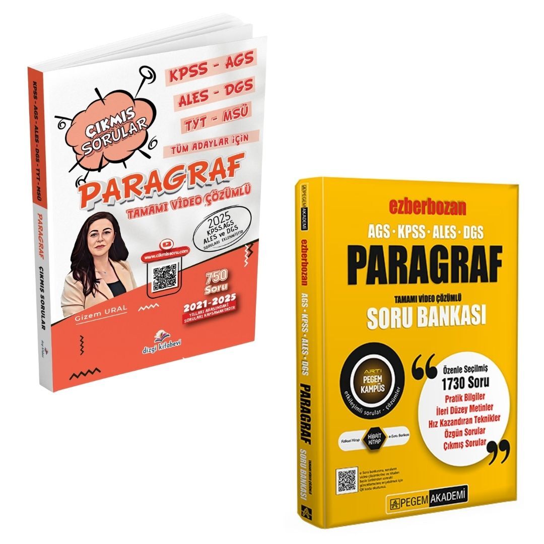 Dizgi Kitap KPSS AGS ALES DGS TYT MSÜ Tüm Adaylar İçin Tamamı Video Çözümlü Paragraf Çıkmış Sorular Gizem Ural ve Pegem Yayınları AGS KPSS ALES DGS Ezberbozan Paragraf Tamamı Video Çözümlü Soru Bankası Seti
