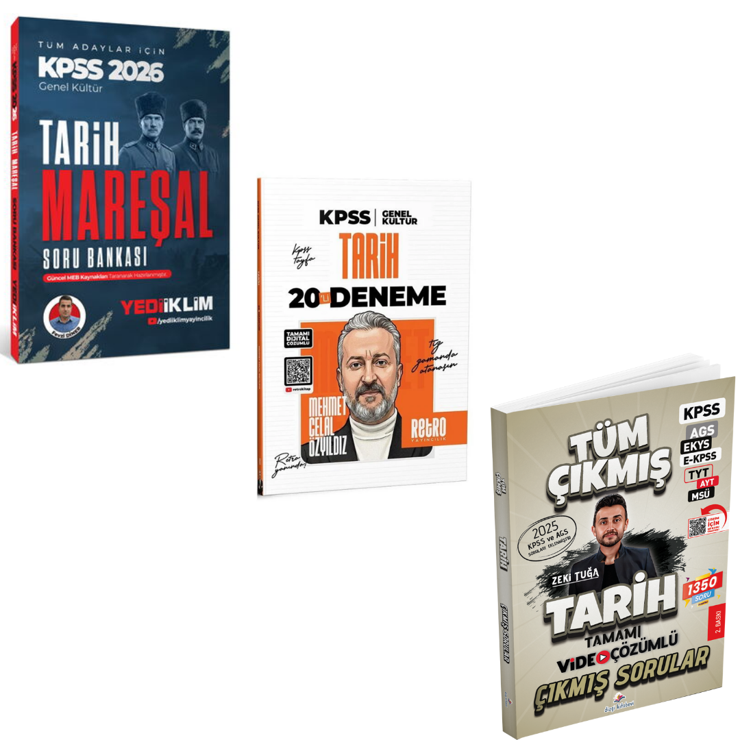 2026 KPSS Mareşal Genel Kültür Tarih Tüm Adaylar İçin Soru Bankası Yediiklim Yayınları & 2026 KPSS Tarih 20 Deneme Retro Yayıncılık & KPSS AGS Tarih Tüm Sınavlar Çıkmış Sorular Seti