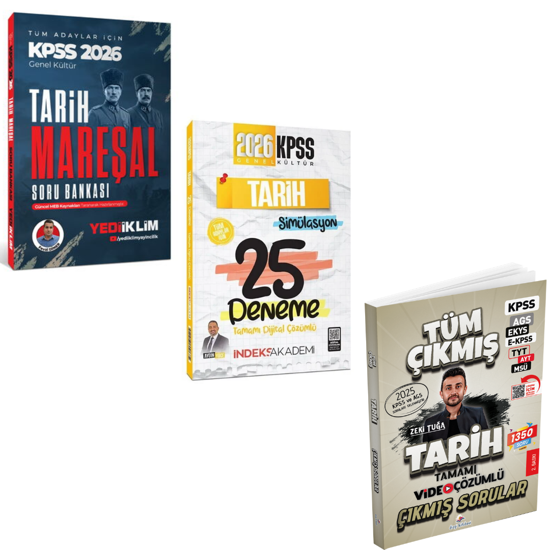 2026 KPSS Mareşal Genel Kültür Tarih Tüm Adaylar İçin Soru Bankası Yediiklim Yayınları & KPSS Tarih 25 Deneme İndeks Akademi & KPSS AGS Tarih Tüm Sınavlar Çıkmış Sorular Seti