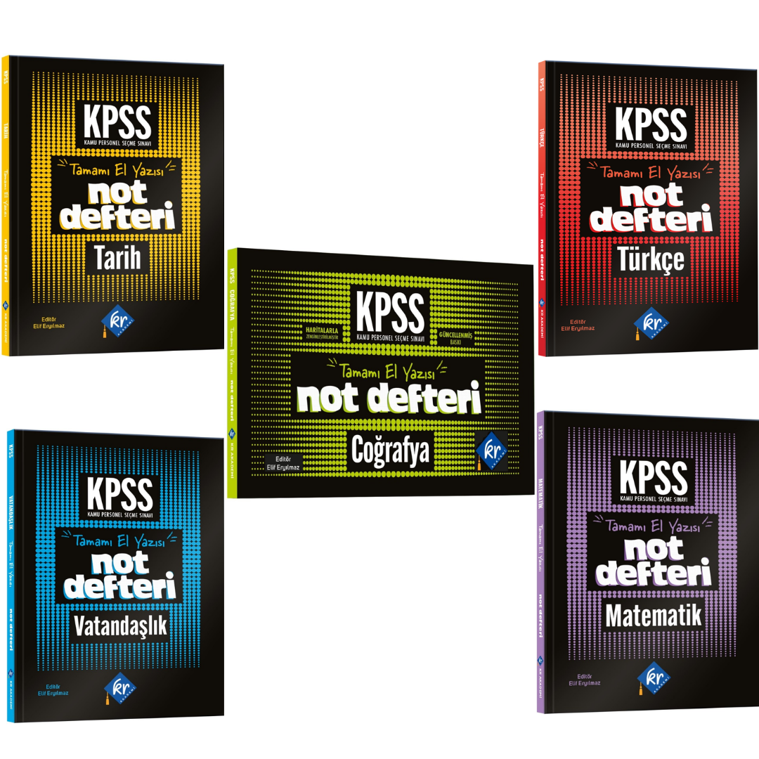 KPSS Coğrafya, Tarih, Vatandaşlık, Matematik, Türkçe Konu Anlatımlı Not Defteri KR Akademi Yayınları