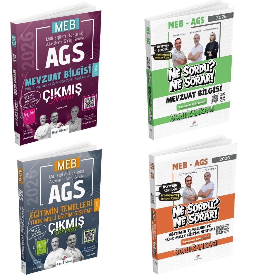 Dizgi Kitap 2026 MEB AGS Mevzuat Bilgisi & Eğitimin Temelleri ve Türk Milli Eğitim Sistemi Soru Bankası Çıkmış Sorular Kazandıran 4'lü Set