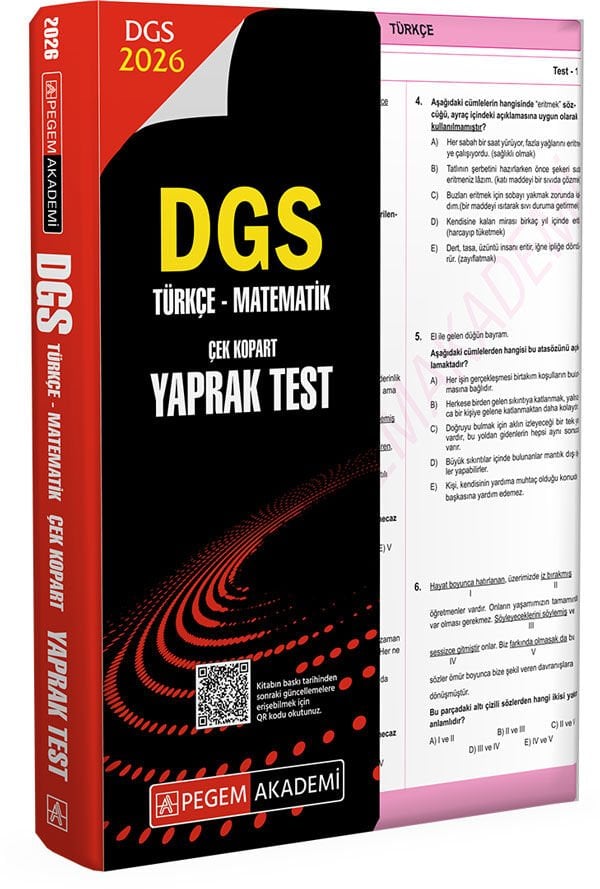 2026 DGS Türkçe-Matematik Çek Kopart Yaprak Test Pegem Yayınları