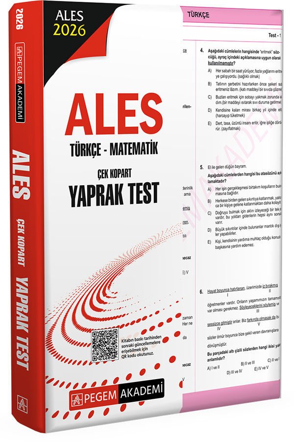 2026 ALES Türkçe-Matematik Çek Kopart Yaprak Test Pegem Yayınları
