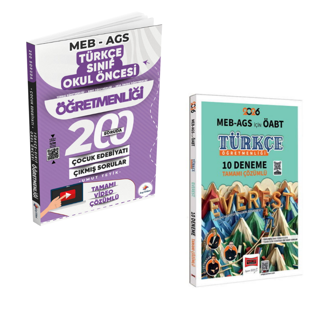 Dizgi Kitap 2026 Meb Ags ÖABT 200 Soruda Çocuk Edebiyatı Türkçe, Sınıf, Okul Öncesi Öğretmenliği Son 13 Yıl Çıkmış Sorular & MEB-AGS ÖABT Türkçe Öğretmenliği 10 Deneme Yargı Yayınları Seti